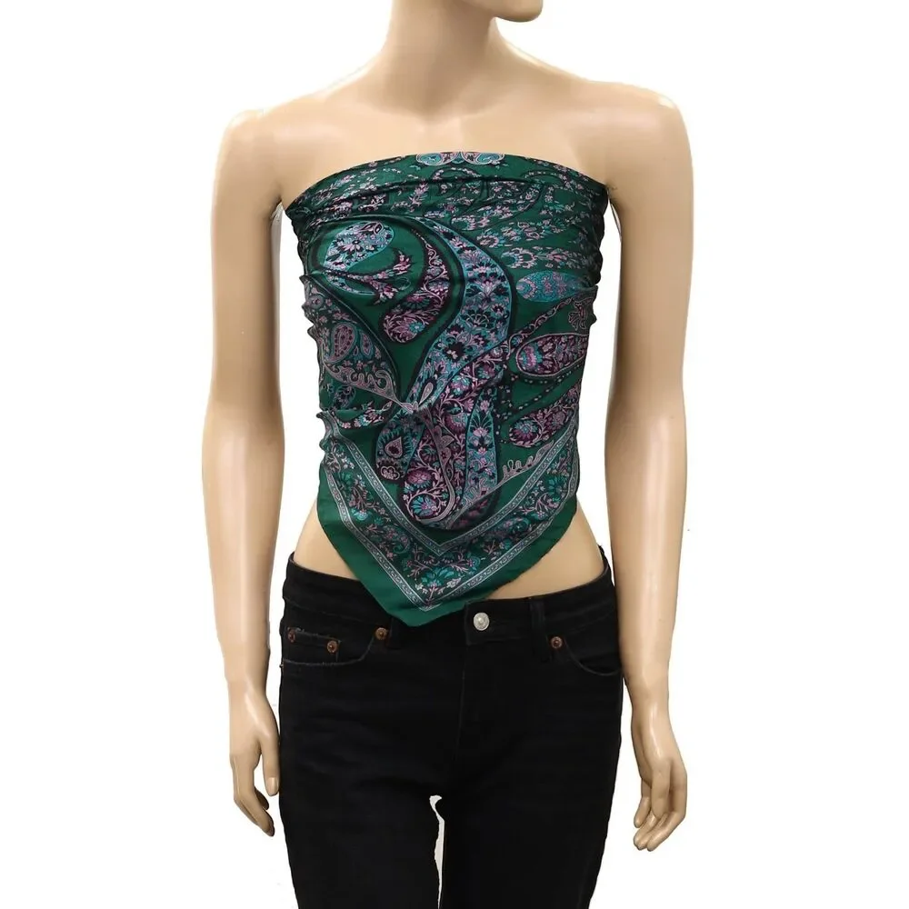 Free People So Silk Printed Bandana Scarf Tube Top Belt Floral Paisley Wrap OS